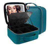 MOMIRA Travel Makeup Bag Cosmetic Bag Makeup Organizer Bag with Lighted Mirror, Adjustable Brightness in 3 Color Scenarios, Waterproof Makeup Train Case, Gift for Women, Z-Greenish Blue, S, Integrated