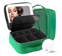 MOMIRA Travel Makeup Bag Cosmetic Bag Makeup Organizer Bag with Lighted Mirror, Adjustable Brightness in 3 Color Scenarios, Waterproof Makeup Train Case, Gift for Women - Fresh Green(Woven)