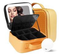 MOMIRA Travel Makeup Bag Cosmetic Bag Makeup Organizer Bag with Lighted Mirror, Adjustable Brightness in 3 Color Scenarios, Waterproof Makeup Train Case, Gift for Women - Apricot(Woven)