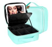 MOMIRA Travel Makeup Bag Cosmetic Bag Makeup Organizer Bag with Lighted Mirror, Adjustable Brightness in 3 Color Scenarios, Waterproof Makeup Train Case, Gift for Women - Aqua Blue