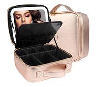 MOMIRA Travel Makeup Bag Cosmetic Bag Makeup Organizer Bag with Lighted Mirror, Adjustable Brightness in 3 Color Scenarios, Waterproof Makeup Train Case, Gift for Women - Champagne