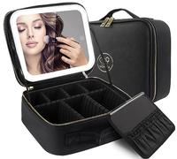 MOMIRA Travel Makeup Bag Cosmetic Bag Makeup Organizer Bag with Lighted Mirror, Adjustable Brightness in 3 Color Scenarios, Waterproof Makeup Train Case, Gift for Women - Black
