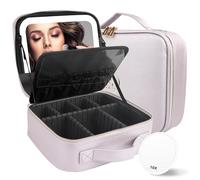 MOMIRA Travel Makeup Bag Cosmetic Bag with Illuminated Mirror, Adjustable Brightness in 3 Colour Scenarios, Gift for Women, purple grey, Abnehmbarer Spiegel, Removable mirror