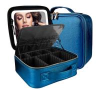 MOMIRA Travel Makeup Bag with Lighted Mirror, Adjustable Brightness in 3 Color Scenarios, Waterproof Makeup Train Case, Gift for Women, More than 20 Colors, Z-Phantom Blue, S