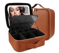 MOMIRA Travel Makeup Bag with Lighted Mirror, Adjustable Brightness in 3 Color Scenarios, Waterproof Makeup Train Case, Gift for Women, More than 20 Colors, Z-Tangerine Brown, S, Integrated