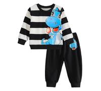 Momkonzz Baby Boy Clothes Set Toddler Dinosaur Striped Sweatshirt + Trousers Long Sleeve Cotton Shirts 6M-3T（Black 6-12M）