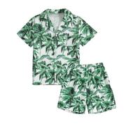Momkonzz Boys Clothes Set Kids Hawaii Shorts Button Down T shirts Coco Print for Summer Beach Vacations 7-12T (Green, 9-10T)
