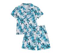 Momkonzz Boys Clothes Set Kids Hawaii Shorts Button Down T shirts Coco Print for Summer Beach Vacations 7-12T (Blue, 7-8T)