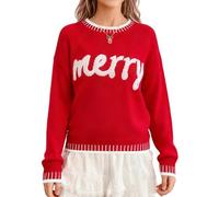 Momkonzz Girls Christmas Jumper Kids for Tween Merry Xmas Knitted Pullover Children Long Sleeve Letter Top 5-13T (Red 7-8T)