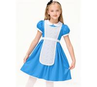 Momkonzz Girls Halloween Princess Costumes Fancy Dress up For Kids Blue Dresses With White Apron Role Play Parties 5-12T (11-12T)