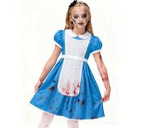 Momkonzz Girls Halloween Princess Costumes Fancy Dress up For Kids Blue Dresses With White Apron Role Play Parties 5-12T (9-10T)