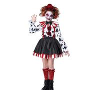 Momkonzz Halloween Clown Costume Kids for Girls Scary Clown Costumes Shirts + Suspender Dress + Hat + Shawl Outfits (Black, 10-12T)