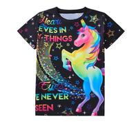 Momkonzz Kids T-Shirt Girls Clothes Short Sleeve Top Children Tee Shirts 3D Graphic Printed Shirt Novelty Summer Crew Neck Casual Pullover Unicorn 6-7 Years