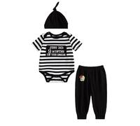 Momkonzz Newborn Baby Boys Clothes Infant Boy Outfits Letter Print Romper Tops Long Pants with Hat 3PCS Set (Black Short 0-1M)