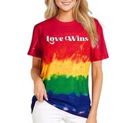 Momkonzz Pride Tshirt Women Rainbow Shirts Lesbian Tshirt Love Wins Gay Pride Short Sleeve Tee Tops (Tie Dye, XXL)