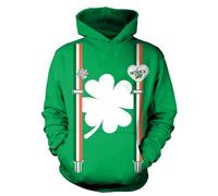 Momkonzz St Patricks Day Sweatshirt Adult Men Women Shamrock Hoodie Irish Clover Jumper Hooded Top Long Sleeve Pullover Clothes with Kangaroo Pocket Green L