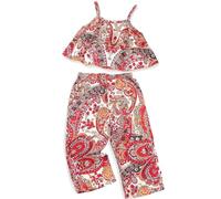 Momkonzz Toddler Baby Girl Clothes Summer Outfits Infant Sleeveless Tops Wide Legged Trousers Ruffle Strap Set Boho 2 Piece Clothing Sets Red 3-4 Years