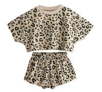 Momkonzz Toddler Baby Girls Summer Clothes Infant Shorts Sets Leopard Tops Short Sleeve Outfits Round Neck Shirt Short Pants Clothing Set for Girls 3-4 Years