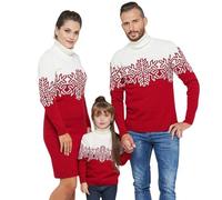 Momkonzz Ugly Christmas Jumper Family Matching Sweater with Snowflake Knit High Neck Pullover Xmas Holiday Party Clothes for Women/Men/Boys/Girls/Couple (Kid/3 Years) White, Red