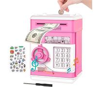 MOMMED ATM Money Box, ATM Savings Bank with password protection, automatic paper money scroll Password Safe, Pink Electronic Money Box, Great gift for kids