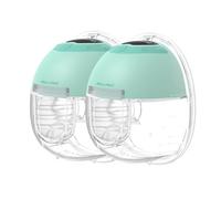 MomMed S33 Wearable Breast Pump - Double Hands-Free Electric Breast Pump with 4 Modes, 9 Suction Levels, Night Light, Portable Quiet & Rechargeable, 17/19/21mm Flange Inserts (Green, 2 Pack)