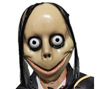 mommo Faces Shield - Latex Head Cover with Long Hair Creepy Eyes, Realistic Halloween Cosplaymask, Creepy Party Prop Headgear, mommo Headgear Cosplay Costume | Unsettling Costume Prop for Halloween