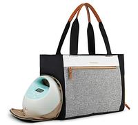 mommore Breast Pump Bag Diaper Tote Bag with 15 Inch Laptop Sleeve Fit Most Breast Pumps like Medela, Spectra S1,S2, Evenflo (brown)