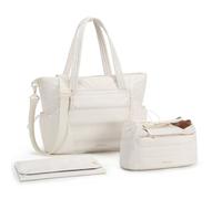 mommore Diaper Bag Tote with Stroller Organizer Puffer Bag Large Capacity Baby Bag with Changing Pad for Travel, Hospital, Beige, L, Tote Bag Set