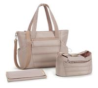 mommore Diaper Bag Tote with Stroller Organizer Puffer Bag Large Capacity Baby Bag with Changing Pad for Travel, Hospital, Khaki, L, Tote Bag Set