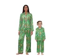 Mommy and Me Matching Christmas Pajamas Cute Nutcracker Print Long Sleeve Button Down Shirts and Pants Lounge Set Family Xmas Pyjamas Set (Girls, 3-4 Years, A-Green)