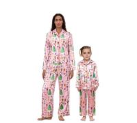 Mommy and Me Matching Christmas Pajamas Cute Nutcracker Print Long Sleeve Button Down Shirts and Pants Lounge Set Family Xmas Pyjamas Set (Girls, 7-8 Years, A-Pink)