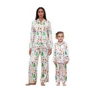Mommy and Me Matching Christmas Pajamas Cute Nutcracker Print Long Sleeve Button Down Shirts and Pants Lounge Set Family Xmas Pyjamas Set (Girls, 3-4 Years, A-Ivory)