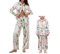 Mommy and Me Matching Christmas Pajamas Set Nutcracker Xmas Pjs Set 2 Piece Silk Sleepwear Jemmies for Women Girl (White, 5-6 Years)