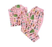 Mommy and Me Matching Christmas Pajamas Set Nutcracker Xmas Pjs Set 2 Piece Silk Sleepwear Jemmies for Women Girl (Pink, XL)