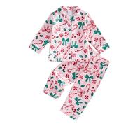 Mommy and Me Matching Christmas Pajamas Set Nutcracker Xmas Pjs Set 2 Piece Silk Sleepwear Jemmies for Women Girl (Bow Candy Cane Pink, 12_months-24_months)