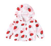 Mommy And Raincoats Unisex Baby Strawberry Print Hooded Windbreaker Jacket Kids Fashionable and Sun Protective Coat Baby Breathable Coat Toddler Windbreaker Windproof Zip Cartoon (Pink, 6-12 Months)