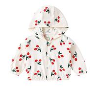 Mommy And Raincoats Unisex Baby Strawberry Print Hooded Windbreaker Jacket Kids Fashionable and Sun Protective Coat Baby Breathable Coat Toddler Windbreaker Windproof Zip Cartoon (Red, 12-18 Months)