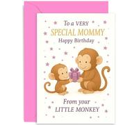 Mommy Birthday Card from Young Son or Daughter, From Your Little Monkey Design, Cute Fun Adorable Gift for Her, First Birthday as a Mom, Blank Inside