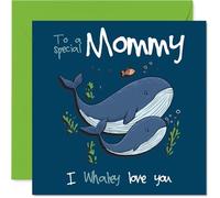 Mommy Birthday Card - I Whaley Love You - Happy Birthday Card for Mommy from Son Daughter, 145mm Playful Nautical Design Mother's Day Greeting Cards