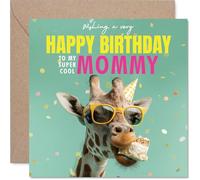 Mommy Birthday Card - Neck-stravagant Day - Happy Birthday Card for Mommy from Son Daughter, 145mm funny giraffe Bday Greeting Cards