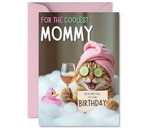 Mommy Birthday Card - Relaxing Bath Cat - Happy Birthday Card for Mommy from Son Daughter, A5 Joke Humour Bday Greeting Cards