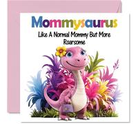 Mommy Birthday Card - Roarsome Mommysaurus - Happy Birthday Card for Mommy Mom from Son Daughter, 145mm x 145mm Dinosaur Bday Greeting Cards