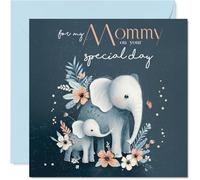 Mommy Birthday Card - Special Day - Happy Birthday Card for Mommy from Son Daughter, 145mm Cute Mother and Baby Elephant Illustration Bday Greeting Cards