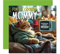 Mommy Birthday Card - TV Cat - Happy Birthday Card for Mommy from Son Daughter, 145mm Cat Celebration Bday Greeting Cards