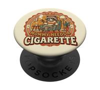 Mommy Needs A Cigarette Vintage Smoking Raccoon Retro PopSockets Adhesive PopGrip