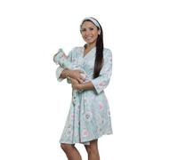 MOMMY O CLOCK Maternity Robe and Baby Swaddle Blanket, Milk Silk Matching Delivery Robe and Swaddling Wrap for Mom and Baby, Pink Aqua Rose, XL