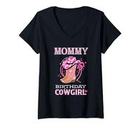 Mommy of the Birthday Cowgirl Rodeo Cow Girl Kids Bday Party V-Neck T-Shirt