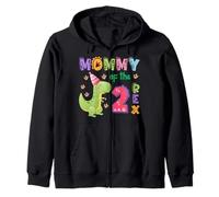 Mommy of the Two Rex Birthday Dinosaur Family Matching Zip Hoodie