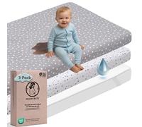 Mommybelly Next to Me Crib Sheets Set 50x80 / 50x83. 2 Jersey Cotton Fitted Sheets + 1 Waterproof Mattress Protector in Terry Towelling for Co-sleeping Crib. OekoTex Certified. Stars 80x50 / 83x50