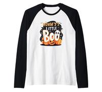 Mommys Little Boo Halloween Cute Ghost Pumpkin Raglan Baseball Tee, Men, Black/White, XXL
